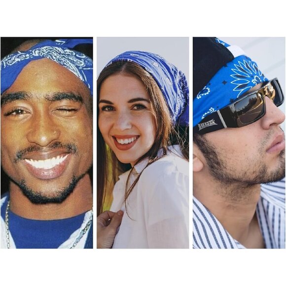 Women's Royal Blue Cotton Bandana Large Cowgirl Handkerchief Headband Scarf - Picture 4 of 7